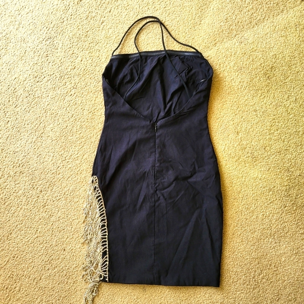 Elegant Black mini Dress with Silver spakle leg thigh Fringe - Picture 4 of 9